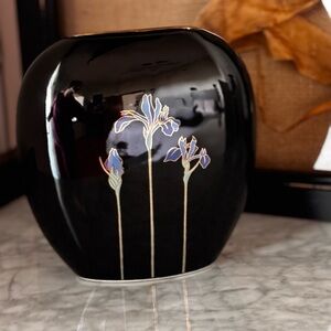 Otagiri Black Vase with Blue Floral Design